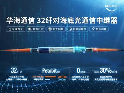 华海通信发布全球首个32纤对海底光通信中继器原型机 开启海底通信新时代